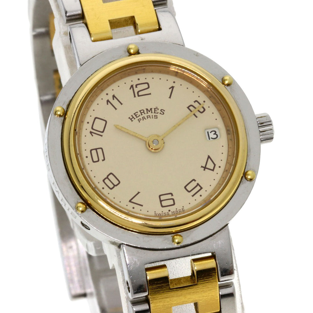 HERMES Watches Quartz Stainless Steel , SSxGP gold Clipper Ivory dial Women Used Authentic