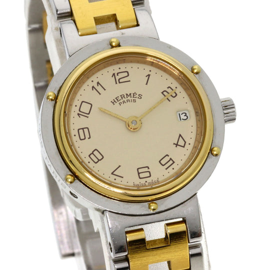 HERMES Watches Quartz Stainless Steel , SSxGP gold Clipper Ivory dial Women Used Authentic