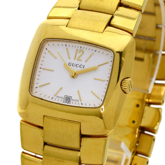 GUCCI Watches Quartz 8500L Gold Plated , Gold Plated gold Square face white dial Women Used Authentic