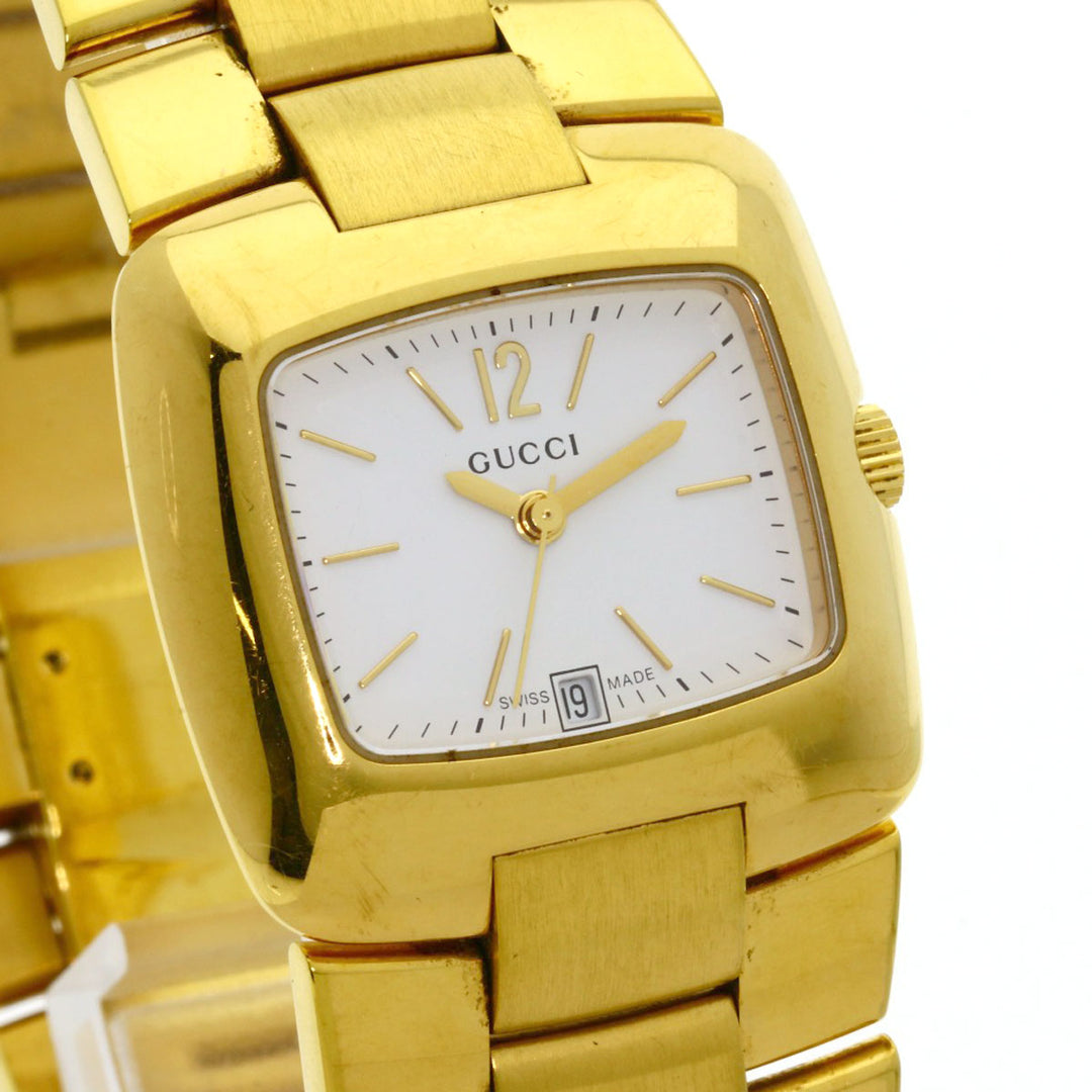 GUCCI Watches Quartz 8500L Gold Plated , Gold Plated gold Square face white dial Women Used Authentic