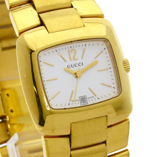 GUCCI Watches Quartz 8500L Gold Plated , Gold Plated gold Square face white dial Women Used Authentic