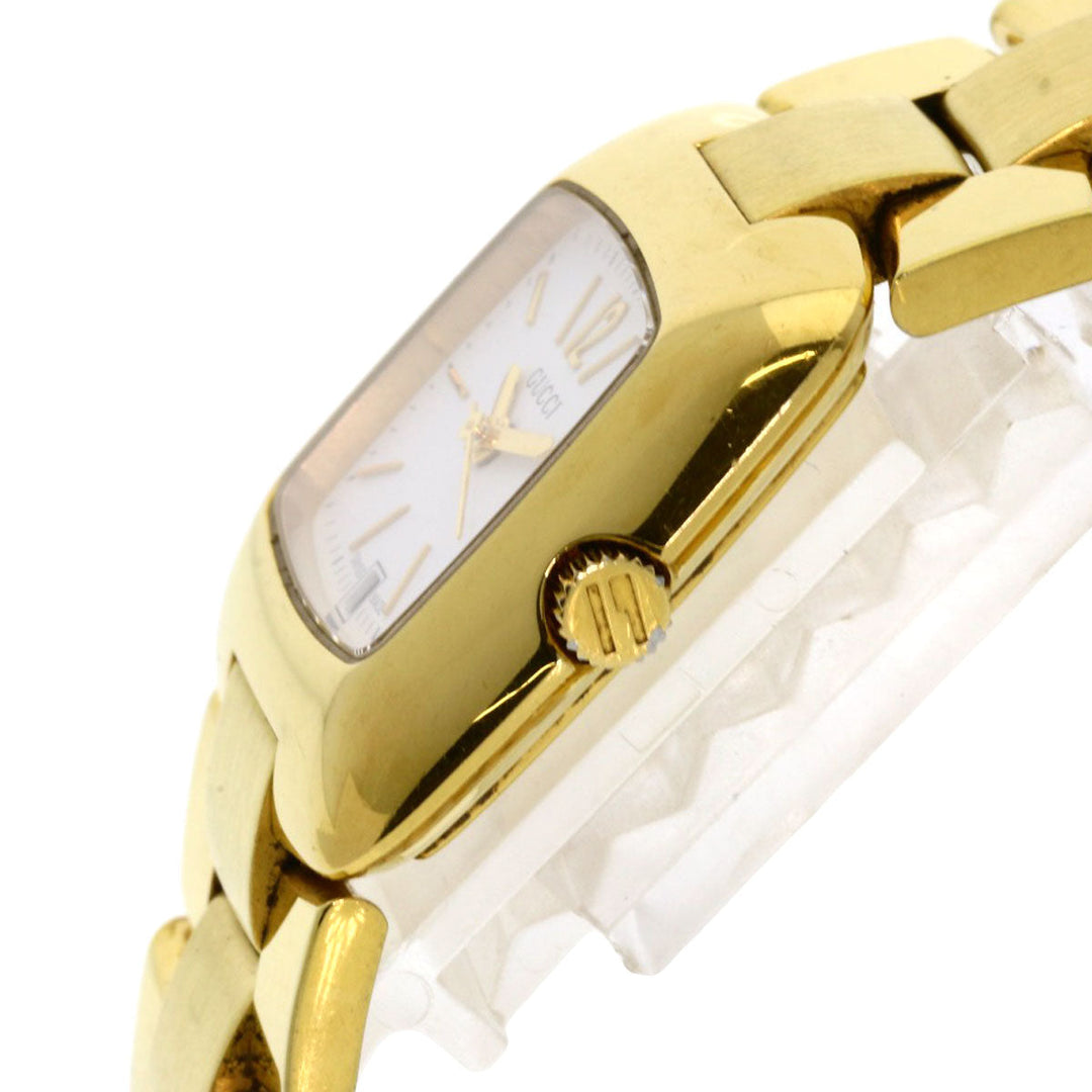 GUCCI Watches Quartz 8500L Gold Plated , Gold Plated gold Square face white dial Women Used Authentic