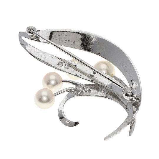 MIKIMOTO Brooch SV Silver Pearl Women Used Authentic