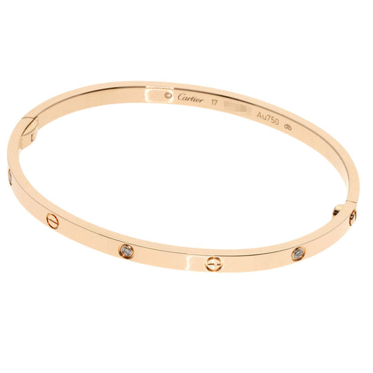 CARTIER bracelet 18K Pink Gold gold Love Bracelet SM Half Diamond No Driver #17 Women Used Authentic