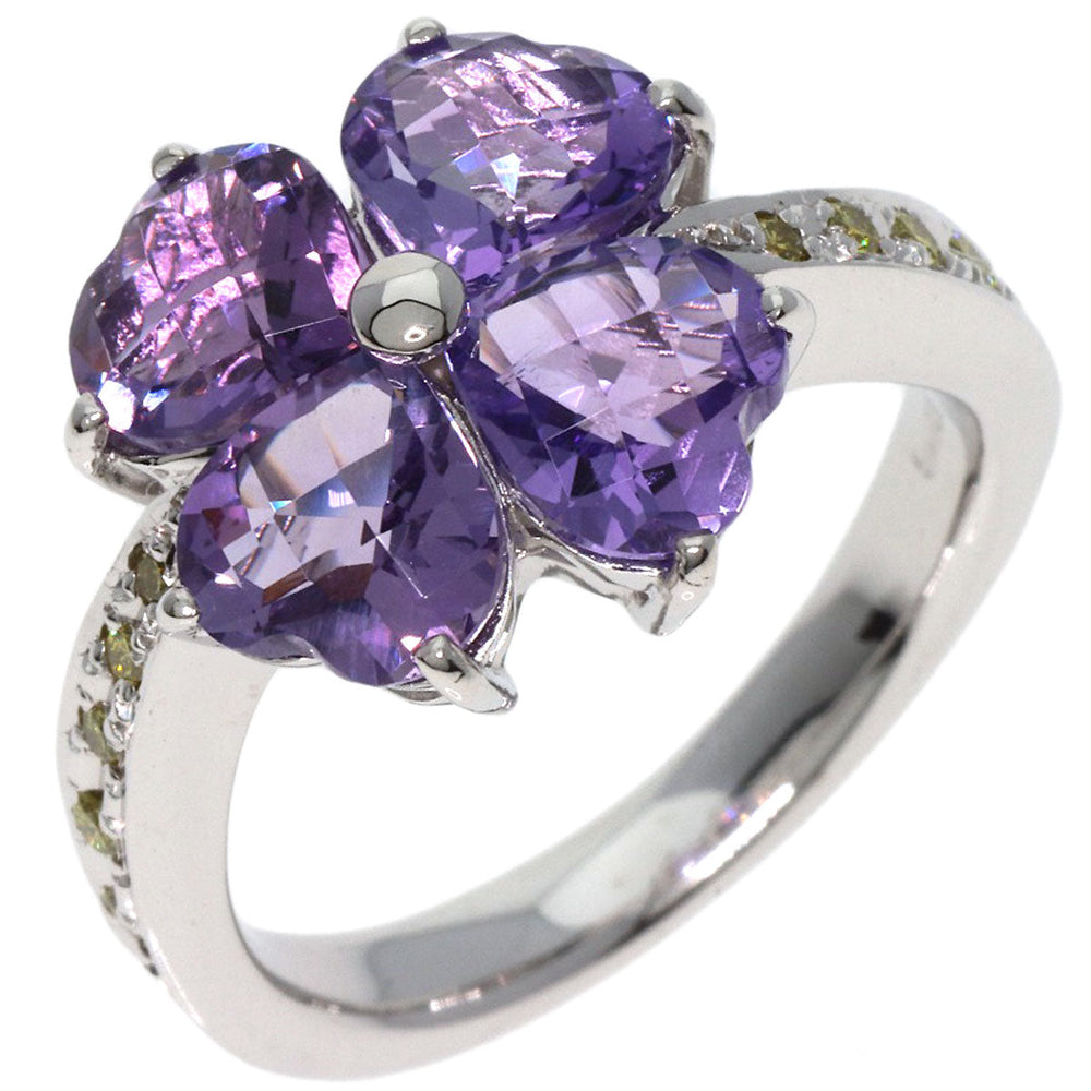4℃ Ring K18WG Silver Amethyst diamond Women Used Authentic