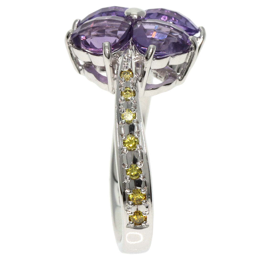4℃ Ring K18WG Silver Amethyst diamond Women Used Authentic