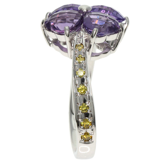 4℃ Ring K18WG Silver Amethyst diamond Women Used Authentic