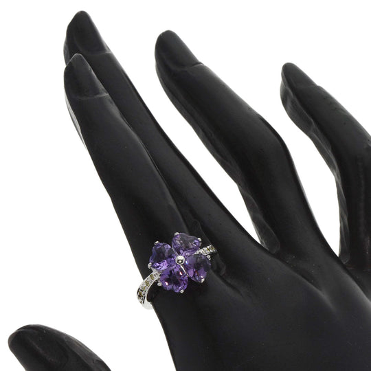4℃ Ring K18WG Silver Amethyst diamond Women Used Authentic
