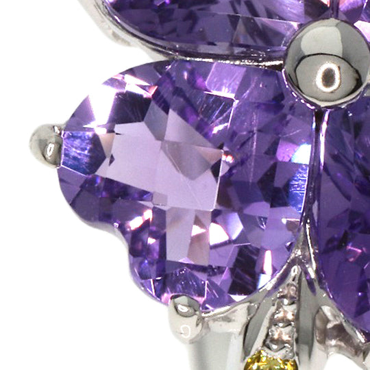 4℃ Ring K18WG Silver Amethyst diamond Women Used Authentic
