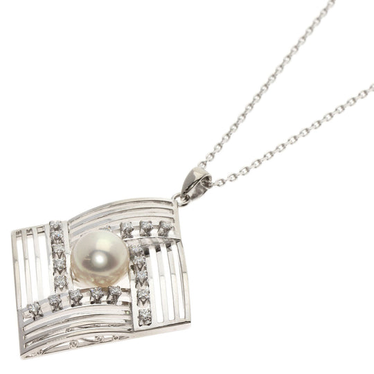 MIKIMOTO Necklace K14WG Silver Pearl pearl diamond Women Used Authentic