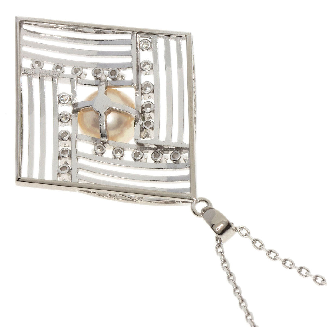 MIKIMOTO Necklace K14WG Silver Pearl pearl diamond Women Used Authentic