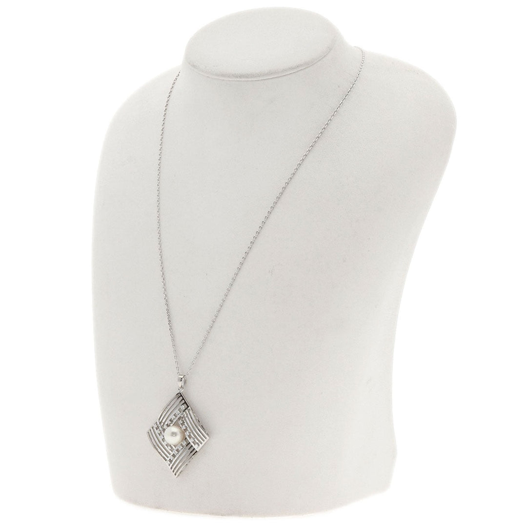 MIKIMOTO Necklace K14WG Silver Pearl pearl diamond Women Used Authentic