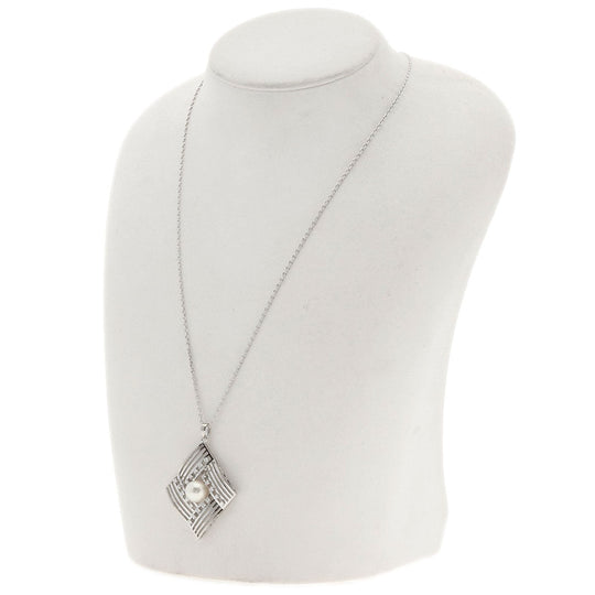 MIKIMOTO Necklace K14WG Silver Pearl pearl diamond Women Used Authentic