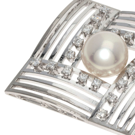 MIKIMOTO Necklace K14WG Silver Pearl pearl diamond Women Used Authentic