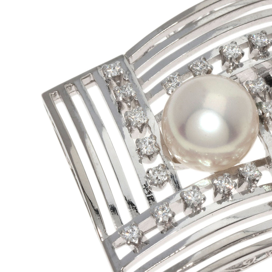 MIKIMOTO Necklace K14WG Silver Pearl pearl diamond Women Used Authentic