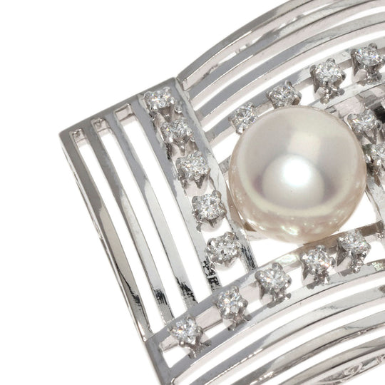 MIKIMOTO Necklace K14WG Silver Pearl pearl diamond Women Used Authentic