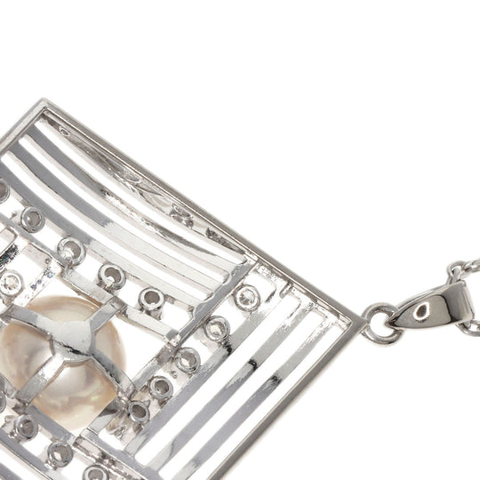 MIKIMOTO Necklace K14WG Silver Pearl pearl diamond Women Used Authentic