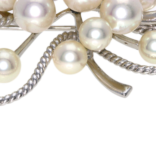 MIKIMOTO Brooch K14WG Silver Akoya pearl Pearl Women Used Authentic