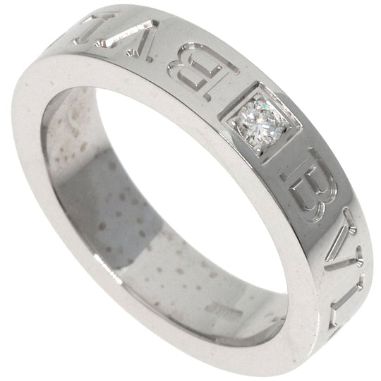 BVLGARI Ring K18WG Silver Double logo 1P Diamond Women Used Authentic