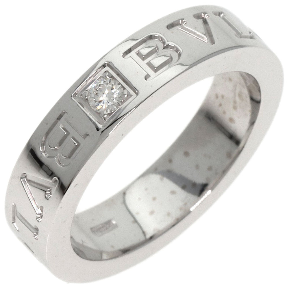 BVLGARI Ring K18WG Silver Double logo 1P Diamond Women Used Authentic