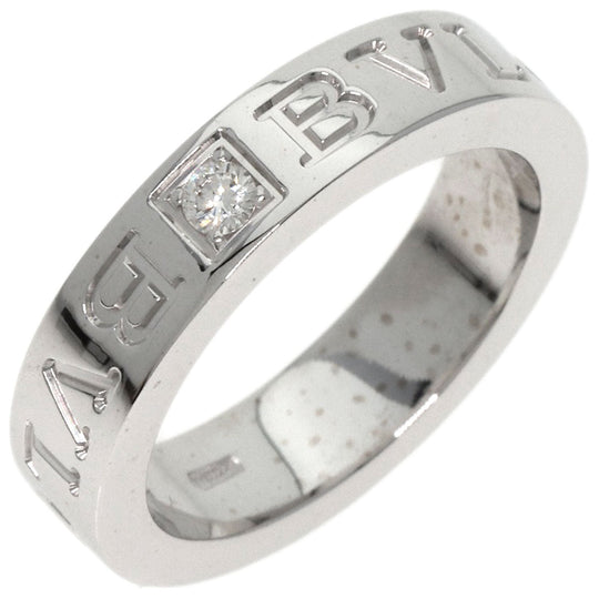 BVLGARI Ring K18WG Silver Double logo 1P Diamond Women Used Authentic