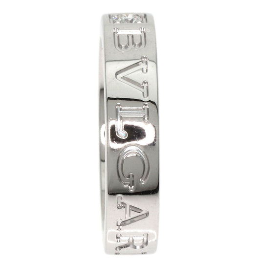 BVLGARI Ring K18WG Silver Double logo 1P Diamond Women Used Authentic