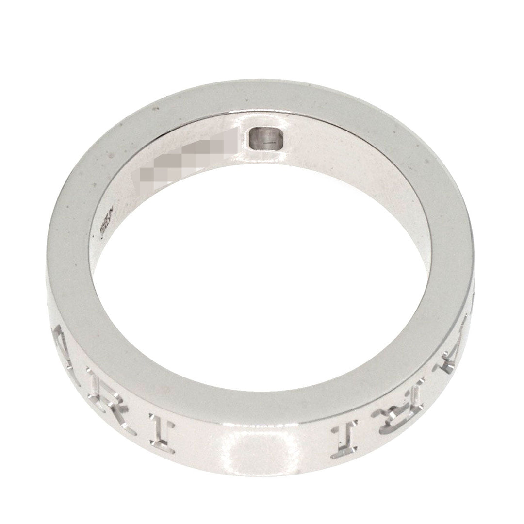BVLGARI Ring K18WG Silver Double logo 1P Diamond Women Used Authentic
