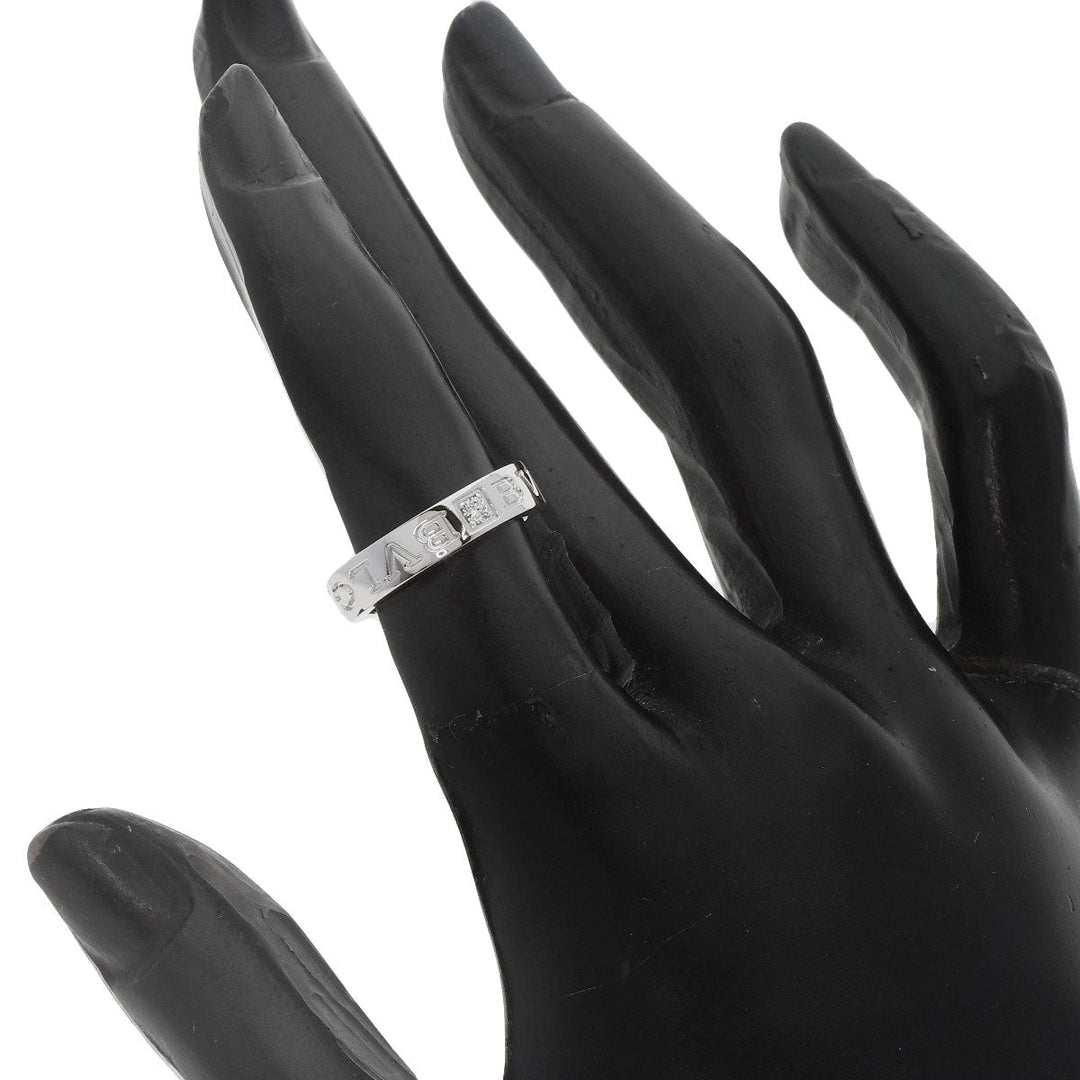 BVLGARI Ring K18WG Silver Double logo 1P Diamond Women Used Authentic