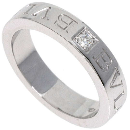 BVLGARI Ring K18WG Silver Double logo 1P Diamond Women Used Authentic