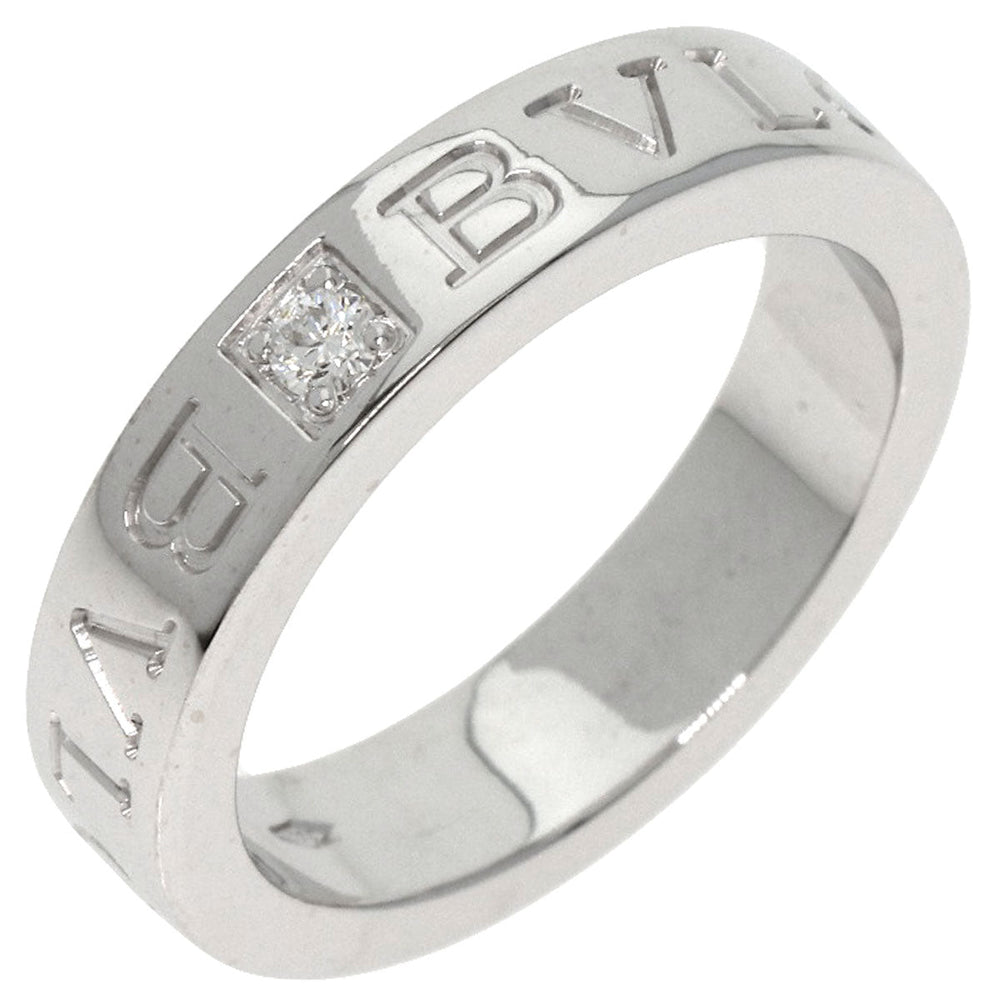 BVLGARI Ring K18WG Silver Double logo 1P Diamond Women Used Authentic