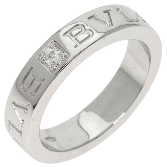 BVLGARI Ring K18WG Silver Double logo 1P Diamond Women Used Authentic
