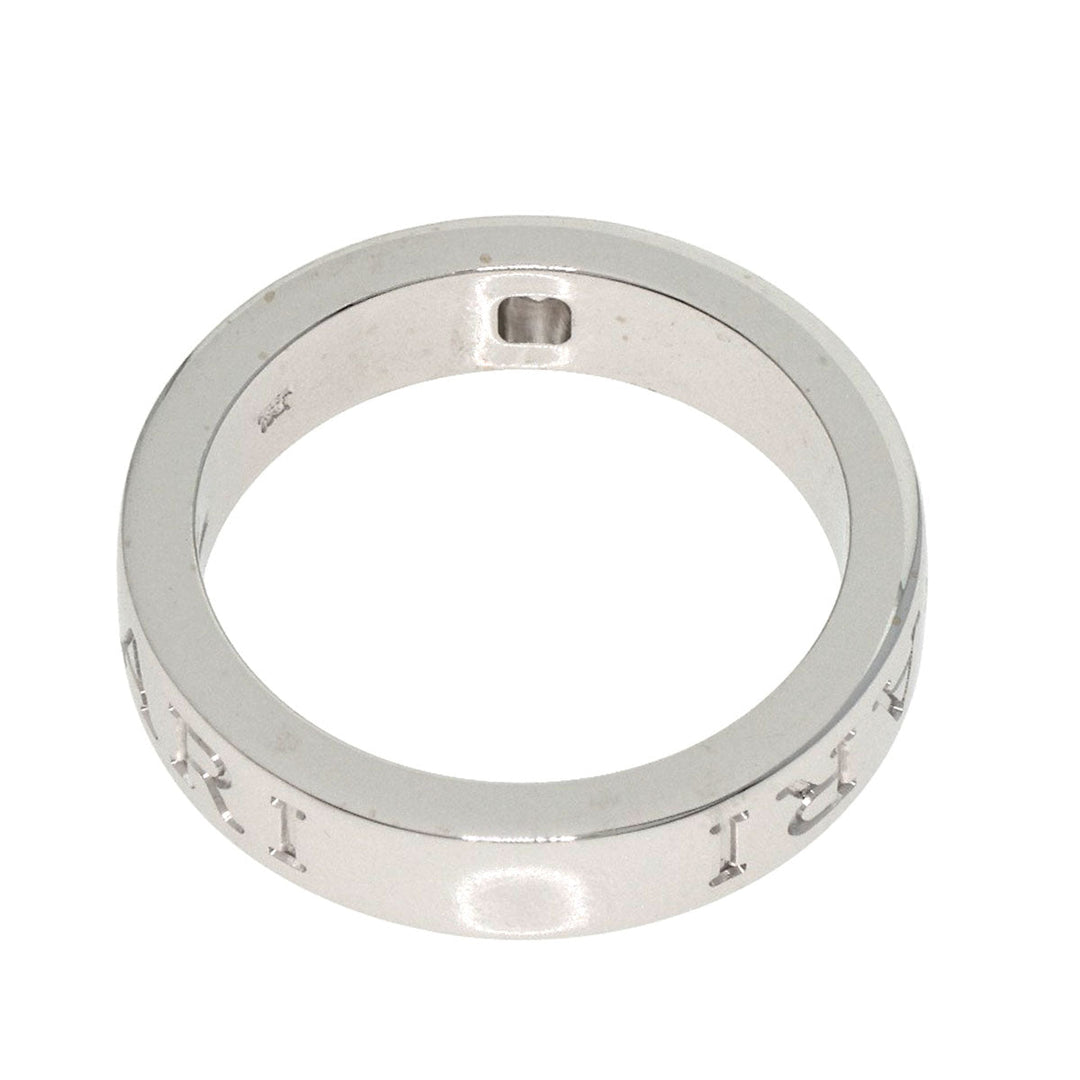 BVLGARI Ring K18WG Silver Double logo 1P Diamond Women Used Authentic