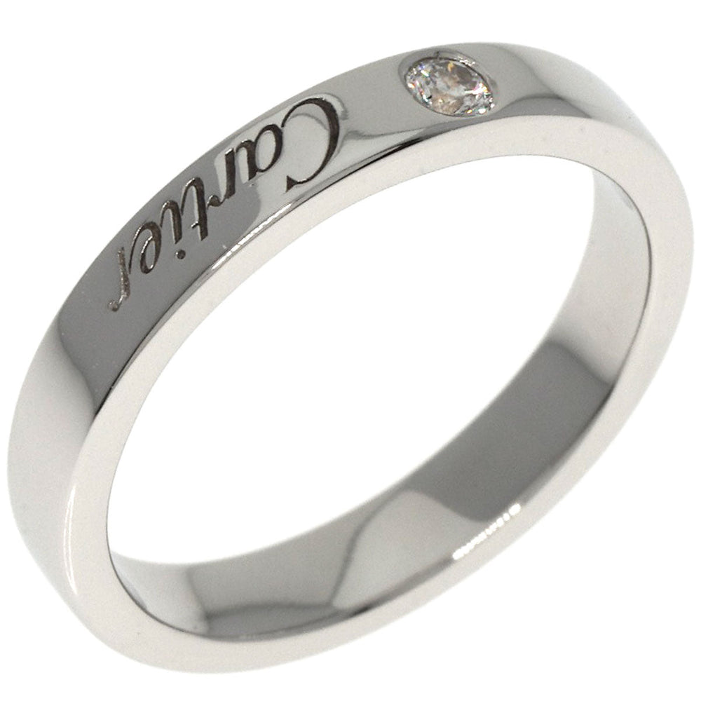 CARTIER Ring PT950 Silver Engraved 1P Diamond #48 Women Used Authentic