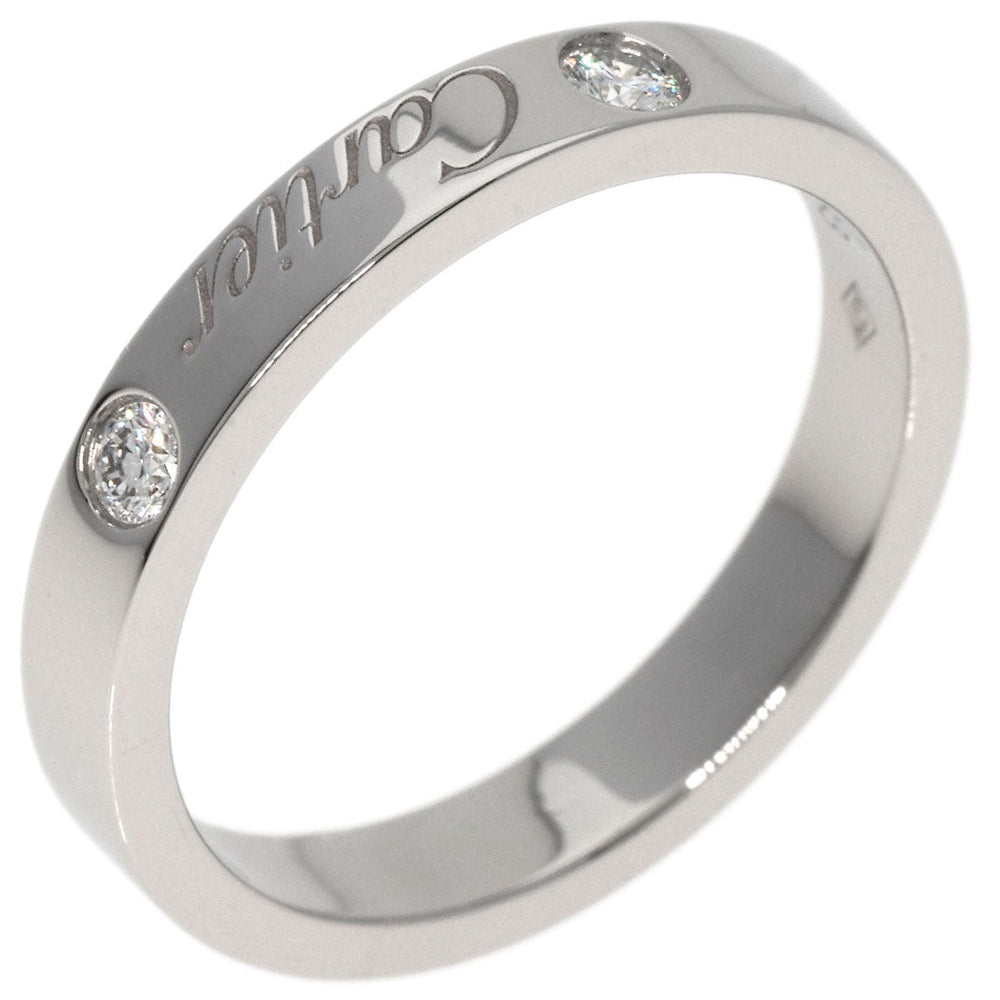 CARTIER Ring PT950 Silver Engraved 2P Diamond #50 Women Used Authentic
