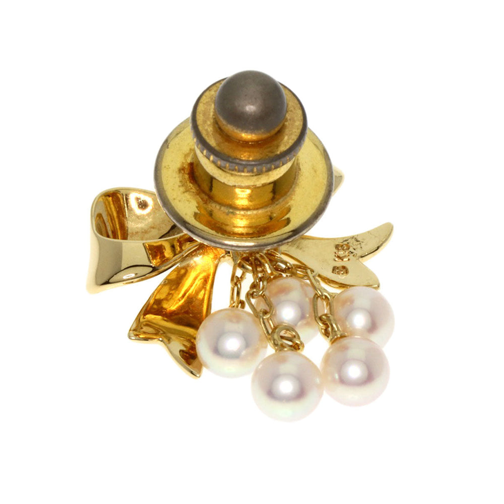 MIKIMOTO Brooch 18K Yellow Gold gold Pearl Ribbon Pin Brooch Women Used Authentic