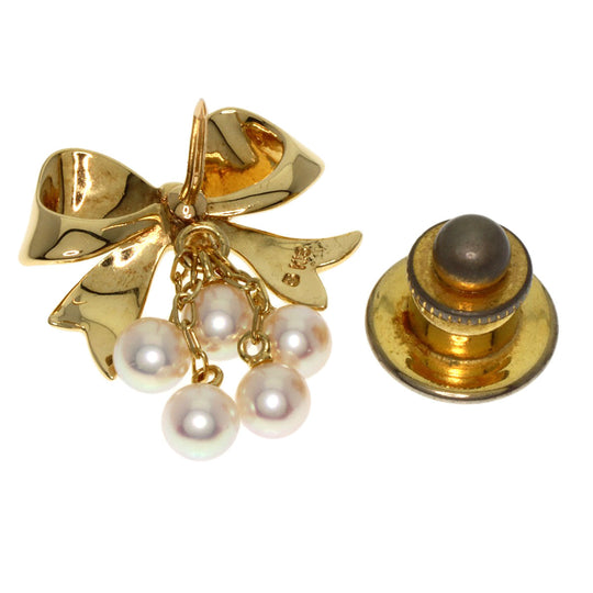MIKIMOTO Brooch 18K Yellow Gold gold Pearl Ribbon Pin Brooch Women Used Authentic