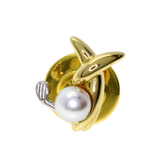 MIKIMOTO Brooch K18YG , PT950 gold Golf Pearl Women Used Authentic