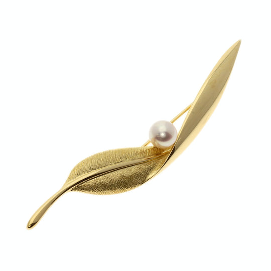 MIKIMOTO Brooch 18K Yellow Gold gold Leaf Pearl Women Used Authentic