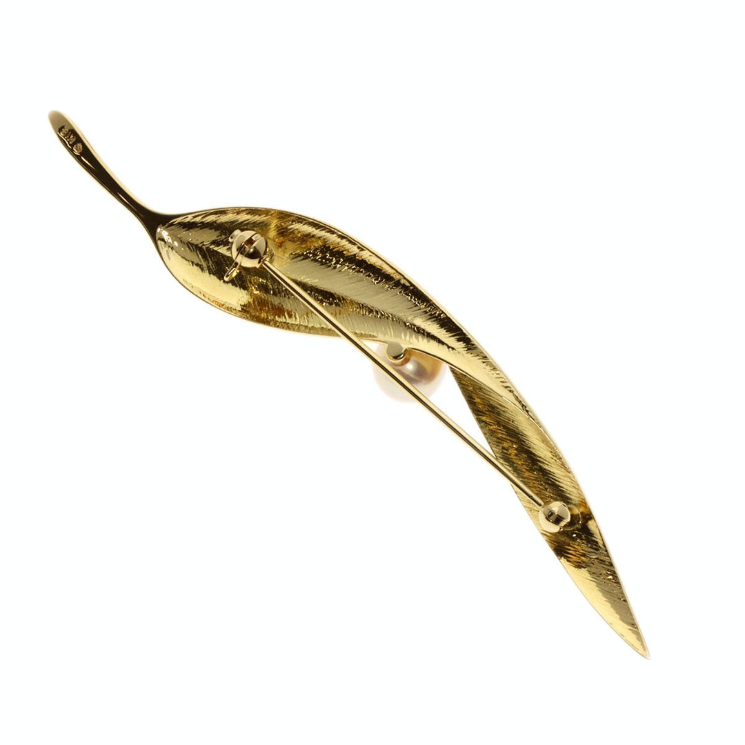 MIKIMOTO Brooch 18K Yellow Gold gold Leaf Pearl Women Used Authentic