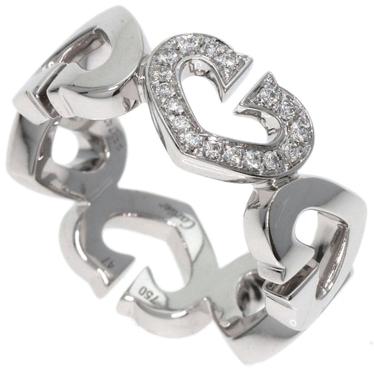 CARTIER Ring K18WG Silver C Heart Diamond #47 Women Used Authentic
