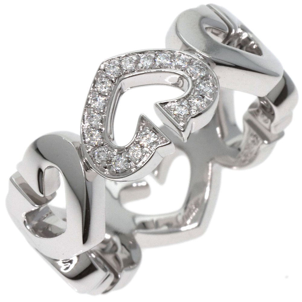CARTIER Ring K18WG Silver C Heart Diamond #47 Women Used Authentic