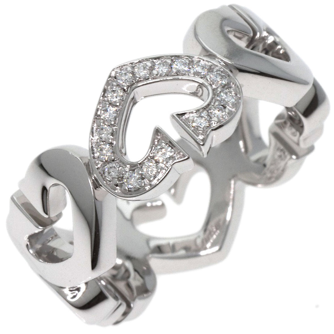 CARTIER Ring K18WG Silver C Heart Diamond #47 Women Used Authentic