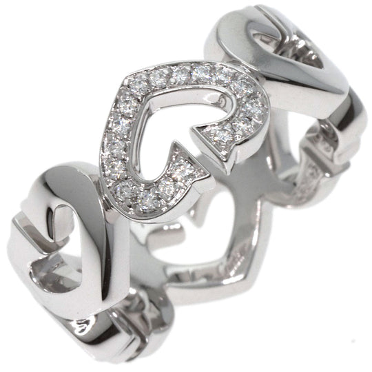 CARTIER Ring K18WG Silver C Heart Diamond #47 Women Used Authentic