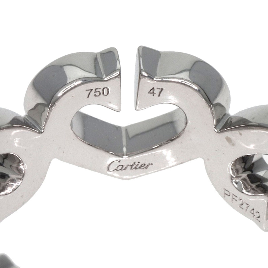 CARTIER Ring K18WG Silver C Heart Diamond #47 Women Used Authentic