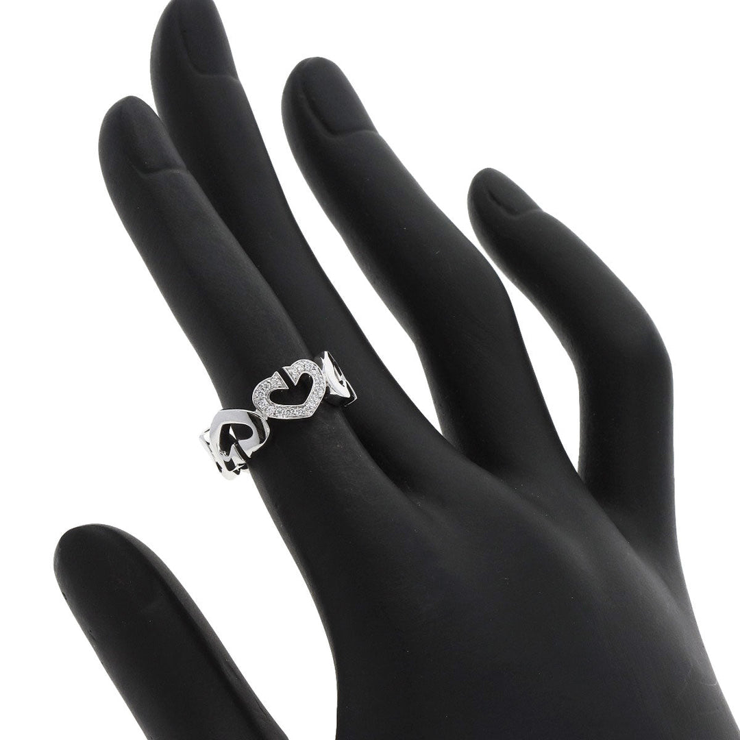 CARTIER Ring K18WG Silver C Heart Diamond #47 Women Used Authentic