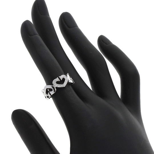 CARTIER Ring K18WG Silver C Heart Diamond #47 Women Used Authentic