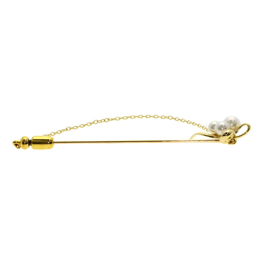 MIKIMOTO Brooch 18K Yellow Gold gold Ribbon Pearl Women Used Authentic