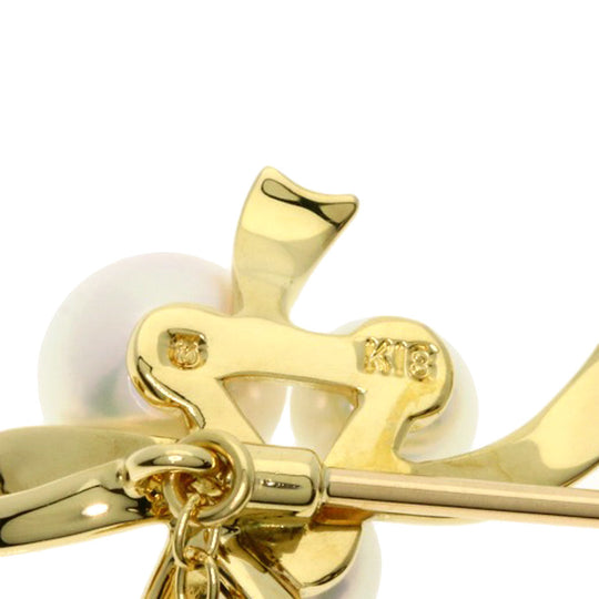 MIKIMOTO Brooch 18K Yellow Gold gold Ribbon Pearl Women Used Authentic