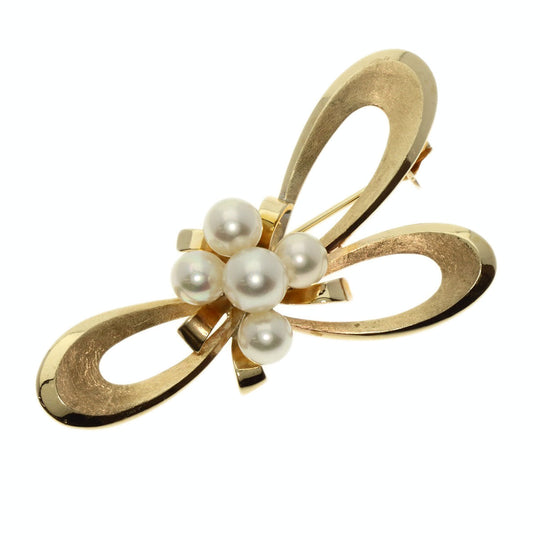 MIKIMOTO Brooch K14YG gold Pearl Women Used Authentic