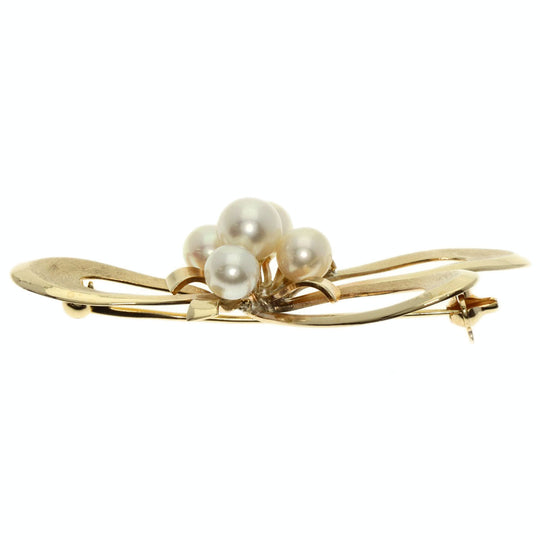 MIKIMOTO Brooch K14YG gold Pearl Women Used Authentic